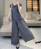 HEYFANCYSTYLE Women's Japanese Plissé Geometric Pleat Wide Leg Pant Set